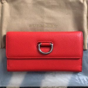Burberry D Ring Continental Wallet Red NWT